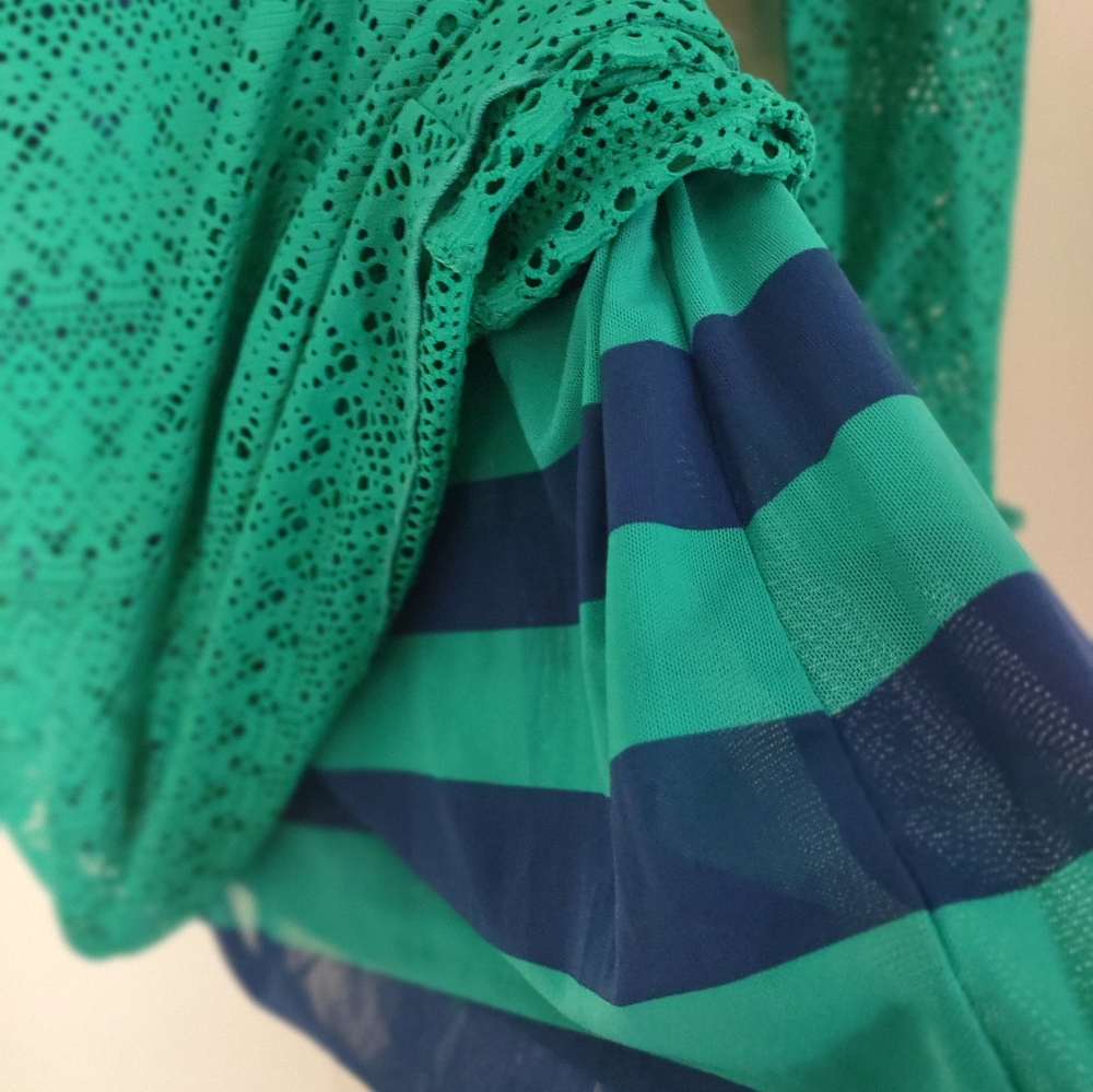Title Nine Swimsuit Cover Up Size Small Beach Hooded Dress Turquoise/Blue Stripe - Picture 11 of 11